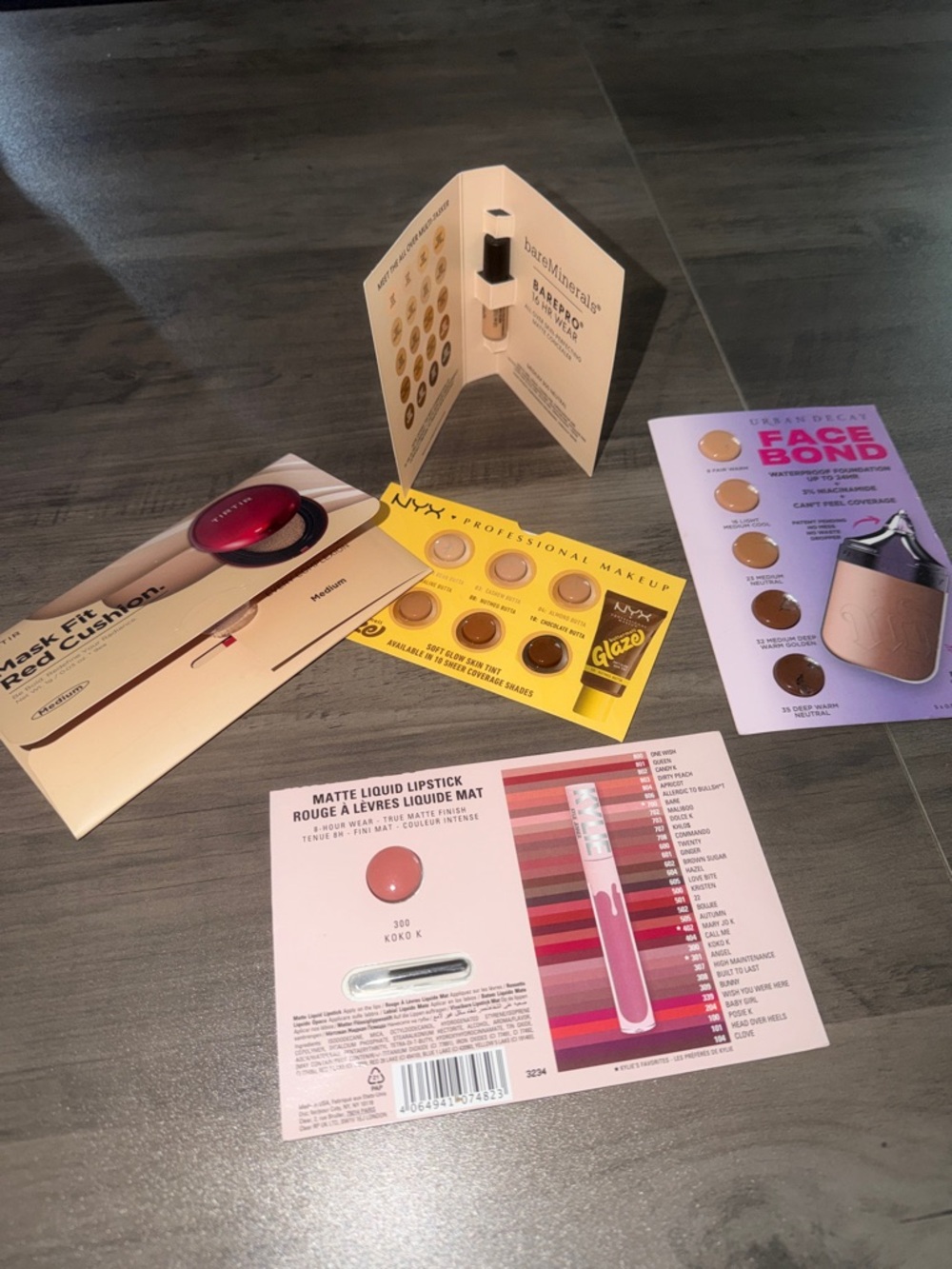 Makeup Sample Lot- Foundations & 1 Lip- BareMinerals, Urban Decay, TirTir, NYX